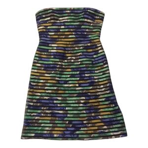 BCBGMaxAzria Green and Blue Sheath Dress Strapless Sleeveless Cocktail